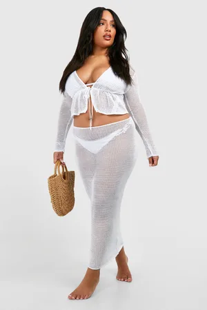 Boohoo Womens Plus Long Sleeve Tie Top And Skirt Beach Co-ord - - Size 22 UK