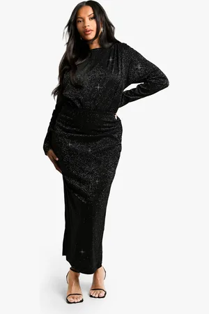 Boohoo Womens Plus Shoulder Pad Ruched Glitter Midaxi Dress - - Size 18 UK