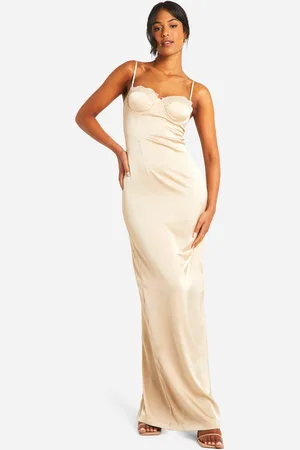 Boohoo Womens Tall Satin Lace Cup Maxi Dress - - Size 12 UK