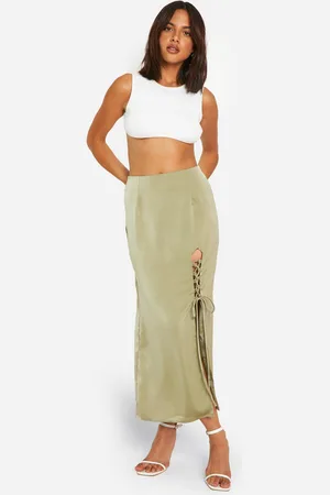 Boohoo Womens Satin Side Split Lace Up Midaxi Skirt - - Size 12 UK