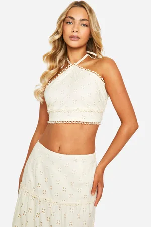 Boohoo Womens Broderie Tie Back Crop Top - Cotton - Size 12 UK