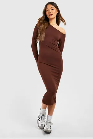 Boohoo Womens Assymetric Long Sleeve Midi Dress - Cotton - Size 10 UK