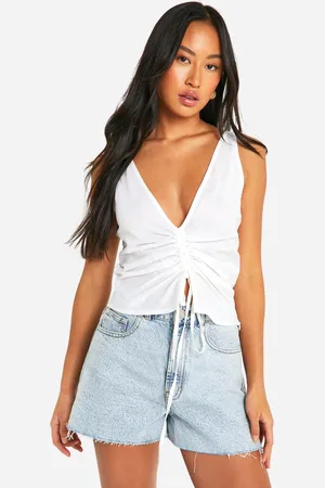 Boohoo Womens Linen Look Ruched Front Waistcoat - Cotton - Size 10 UK