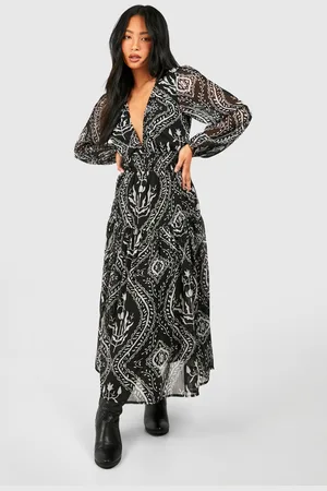 Boohoo Womens Petite Mono Paisley Midaxi Dress - - Size 8 UK