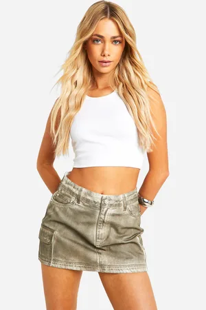 Boohoo Womens Cargo Pocket Grunge Coated Denim Mini Skirt - Cotton - Size 16 UK