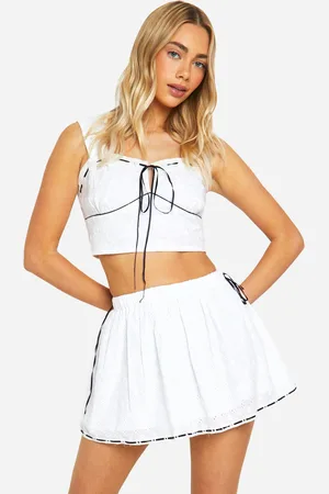 Boohoo Womens Broderie Contrast Bow Mini Skirt - Cotton - Size 8 UK