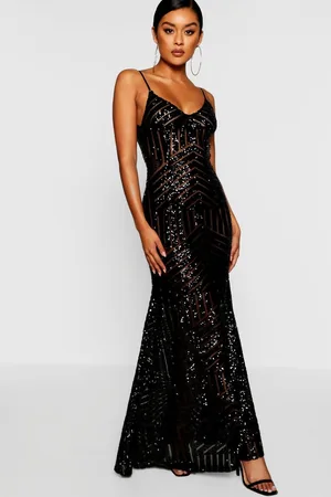 Boohoo Womens Sequin & Mesh Strappy Maxi Party Dress - - Size 14 UK