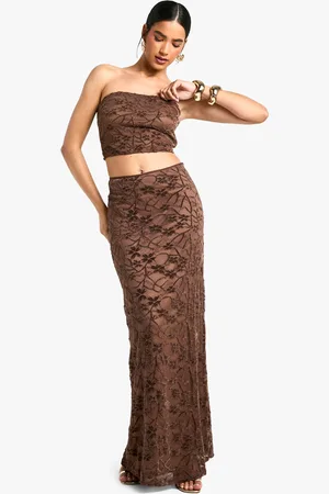 Boohoo Womens Velvet Lace Bias Maxi Skirt - - Size 14 UK