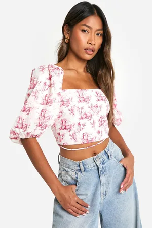 Boohoo Womens Porcelain Puff Sleeve Tie Back Crop Top - - Size 12 UK