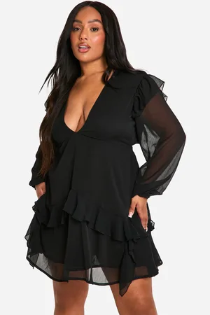 Boohoo Womens Plus Printed Crinkle Chiffon Ruffle Smock Dress - - Size 16 UK
