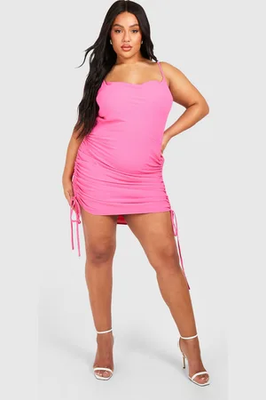 Boohoo Womens Plus Textured Satin Cowl Neck Ruched Mini Dress - - Size 24 UK