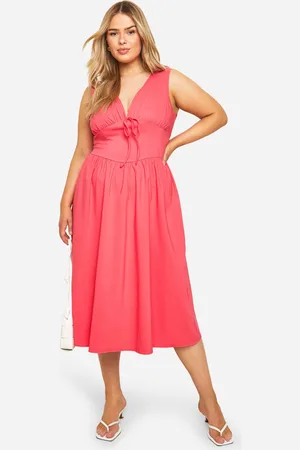Boohoo Womens Plus Bengaline Plunge Corset Midi Skater Dress - - Size 24 UK
