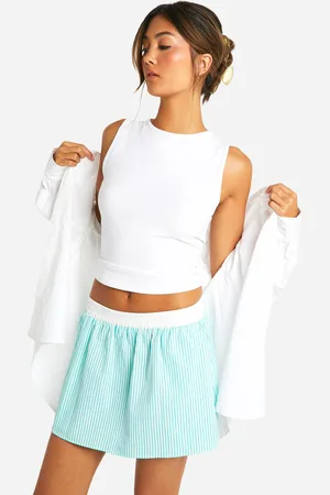 Boohoo Womens Contrast Waistband Striped Mini Skirt - Cotton - Size 12 UK