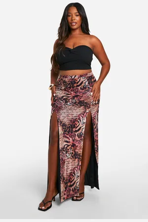 Boohoo Womens Plus Mesh Mixed Leopard Print Split Detail Maxi Skirt - - Size 22 UK