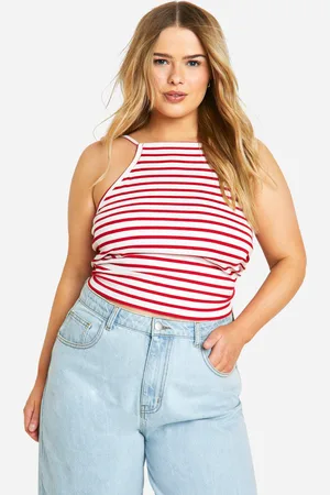 Boohoo Womens Plus Halter Rib Stripe Vest - Cotton - Size 20 UK