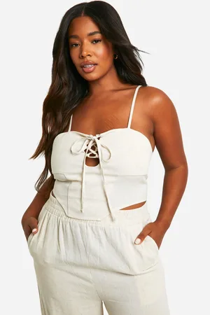 Boohoo Womens Plus Linen Look Lace Up Corset Top - viscose - Size 28 UK