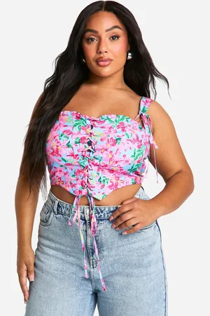 Boohoo Womens Plus Floral Lace Up Corset Top - - Size 26 UK