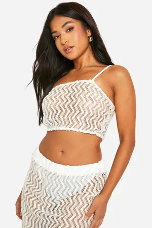 Boohoo Womens Petite Zig Zag Knit One Shoulder Crop Top - - Size 8 UK