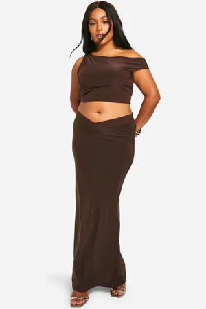 Boohoo Womens Plus Double Slinky Dropped Shoulder Top & V Waistband Maxi Skirt Co Ord - - Size 26 UK
