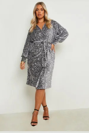 Boohoo Womens Plus Velvet Sequin Wrap Midi Dress - - Size 16 UK