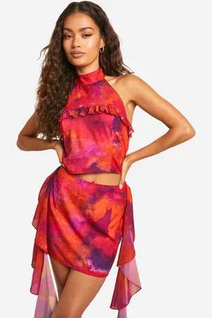 Boohoo Womens Printed Frill Detail Woven Mini Skirt - - Size 8 UK
