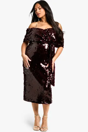 Boohoo Womens Plus Premium Sequin Off The Shoulder Midi Dress - - Size 26 UK