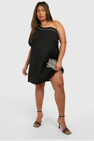 Boohoo Womens Plus Woven Embroidery Detail One Shoulder Mini Dress - Cotton - Size 26 UK