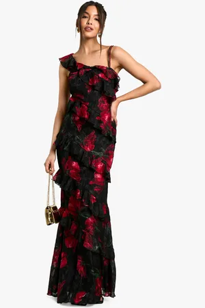 Boohoo Womens Floral One Shoulder Ruffle Maxi Dress - - Size 12 UK
