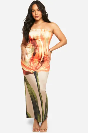 Boohoo Womens Plus Bandeau Floral Printed Slinky Maxi Dress - - Size 26 UK