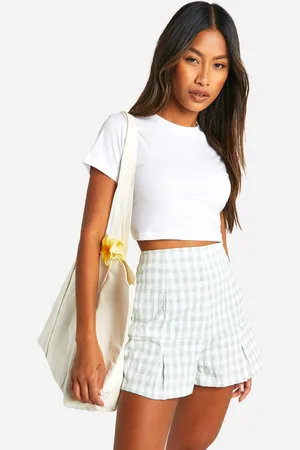 Boohoo Womens Crinkle Gingham Pleated Mini Skort - - Size 12 UK