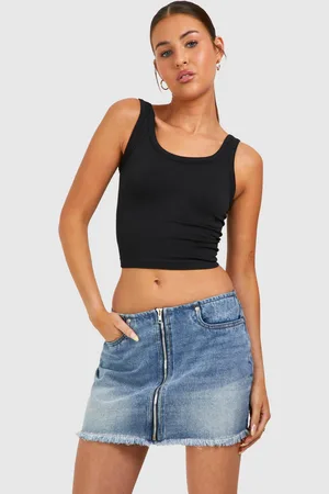 Boohoo Womens Vintage Wash Zip Front Micro Mini Skirt - Cotton - Size 12 UK