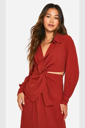 Boohoo Womens Hammered Cut Out Waist Longline Shirt - - Size 12 UK