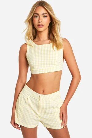Boohoo Womens Gingham Backless Crop Top - Cotton - Size 10 UK