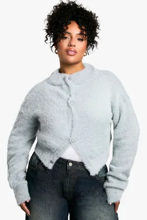 Boohoo Womens Plus Fluffy Knit Crew Neck Cardigan - - Size 20 UK