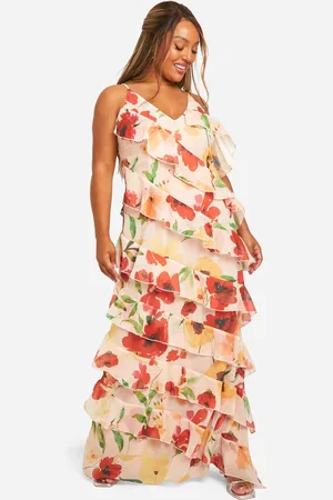 Boohoo Womens Plus Floral Printed Ruffle Strap Maxi Dress - - Size 28 UK