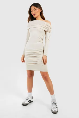 Boohoo Womens Assymetric Ruched Long Sleeve Mini Dress - Cotton - Size 16 UK