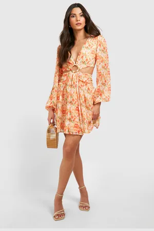 Boohoo Womens Textured Floral Cut Out Ring Detail Mini Dress - - Size 12 UK