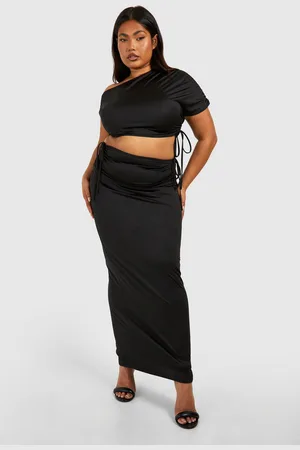 Boohoo Womens Plus Ruched Drape Shoulder Crop Top And Maxi Skirt - - Size 26 UK