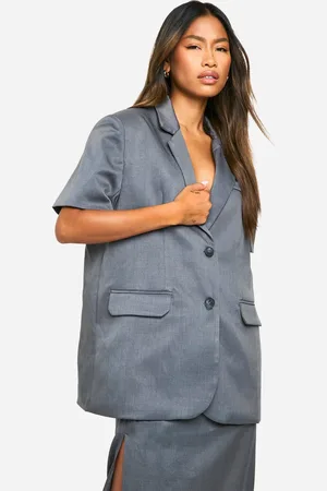 Boohoo Womens Marl Shoulder Pad Short Sleeved Oversized Longline Blazer - - Size 16 UK
