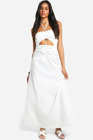 Boohoo Womens Tall Bead Detail Linen Look Maxi Dress - - Size 14 UK