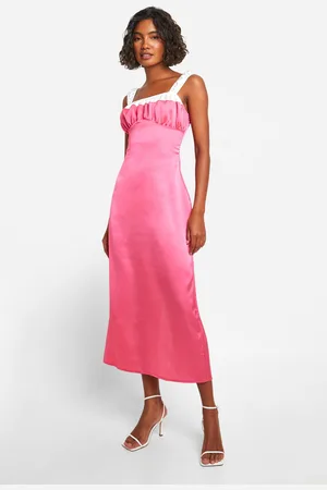 Boohoo Womens Tall Satin Contrast Detail Midaxi Dress - - Size 14 UK
