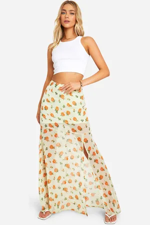 Boohoo Womens Floral Crinkle Chiffon Maxi Skirt - - Size 16 UK