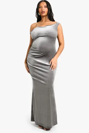 Boohoo Womens Plus Velvet Asymmetric Ruched Maxi Dress - - Size 28 UK