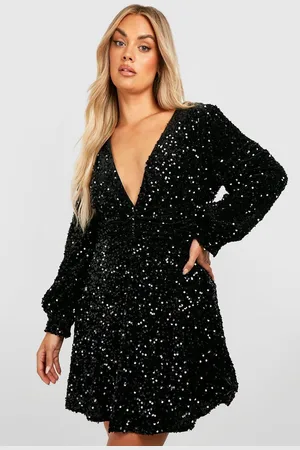 Boohoo Womens Plus Sequin Ruched Waist Skater Dress - - Size 26 UK