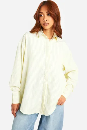 Boohoo Womens Oversized Lemon Stripe Poplin Shirt - - Size 6 UK