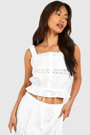 Boohoo Womens Cotton Lace Detail Strappy Crop Top - - Size 14 UK