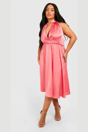 Boohoo Womens Plus Satin Halter Neck Skater Dress - - Size 22 UK