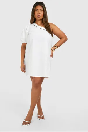 Boohoo Womens Plus Woven Embroidery Detail One Shoulder Mini Dress - Cotton - Size 24 UK