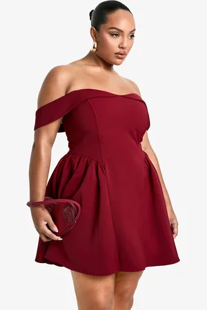 Boohoo Womens Plus Off The Shoulder Pleated Skater Dress - - Size 16 UK
