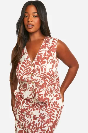 Boohoo Womens Plus Linen Look Printed Waistcoat - Cotton - Size 28 UK